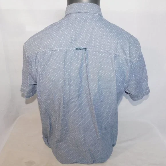 Point Zero Black Label Mens L Blue Polka Dot Short Sleeve Button Front Shirt - Picture 8 of 10